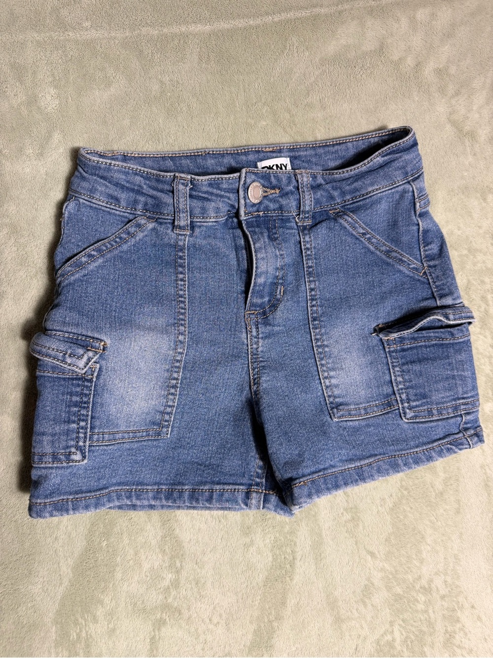 DKNY Washed Blue Denim Cargo Shorts - Girl’s